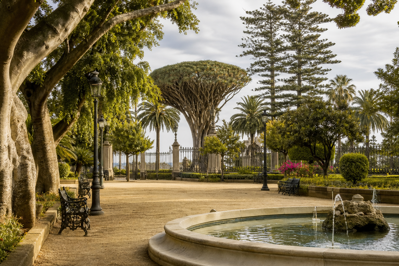 Vista editorial del lugar asociado a Parque Genovés: jardín botánico urbano y rincón romántico de Cádiz